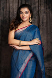 Tissue Linen Pallu  Aam  Kolka Jamdani In Blue Colour