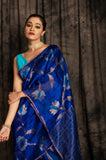 Matka  Rose All Over Sequins Jamdani In Blue Colour