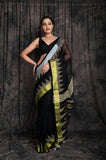 Linen Temple  Geometric Jamdani In Black Colour