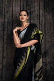 Linen Temple  Geometric Jamdani In Black Colour