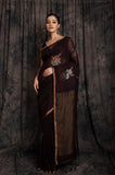 Linen Silver Zari Joba Jamdani In Brown Colour