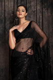 Resham/muslin Sequin Jamdani In Black Colour