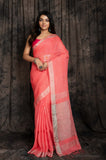 Linen  Sliver Meena Jamdani In Pink Colour