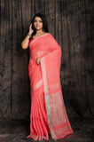 Linen  Sliver Meena Jamdani In Pink Colour