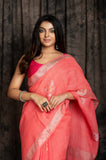 Linen  Sliver Meena Jamdani In Pink Colour