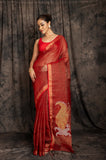 Tissue Linen Pallu Aam  Kolka Jamdani In Red Colour