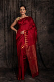 Matka  Plain Golden Zari Temple Jamdani Colour In Red