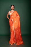 Silk Linen Alpona Jamdani In Orange Colour