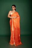 Silk Linen Alpona Jamdani In Orange Colour