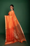 Silk Linen Alpona Jamdani In Orange Colour