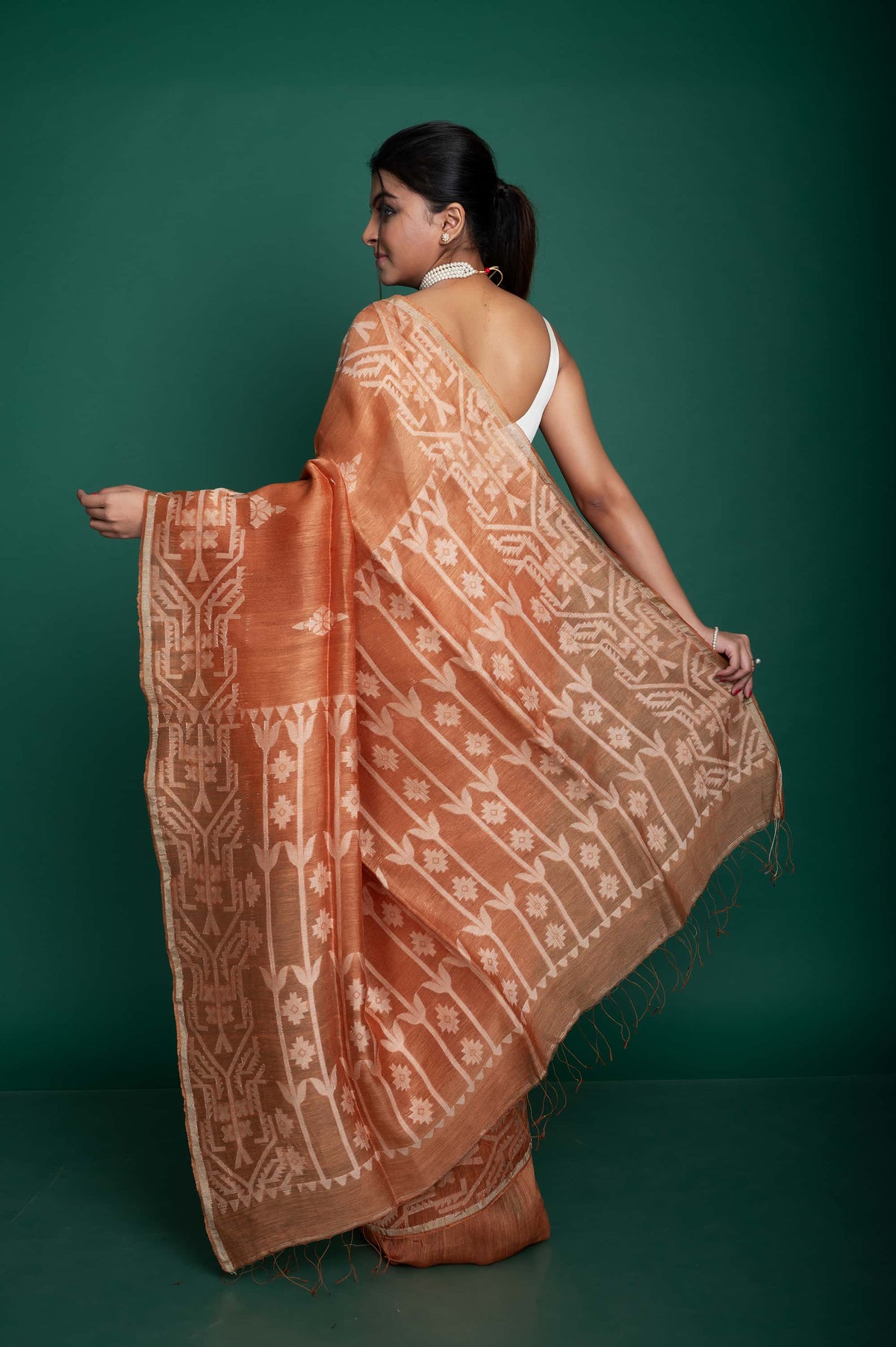 Silk Linen Dhakai Jamdani In Golden Colour