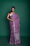 Linen Silver Zari  Meena Jamdani In Lavender Colour