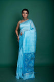 Silk Linen Sequins Gicha Jamdani In Blue Colour