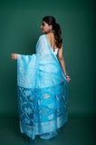 Silk Linen Sequins Gicha Jamdani In Blue Colour