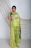 Silk Linen Ball Pallu Tree Jamdani In Green Colour