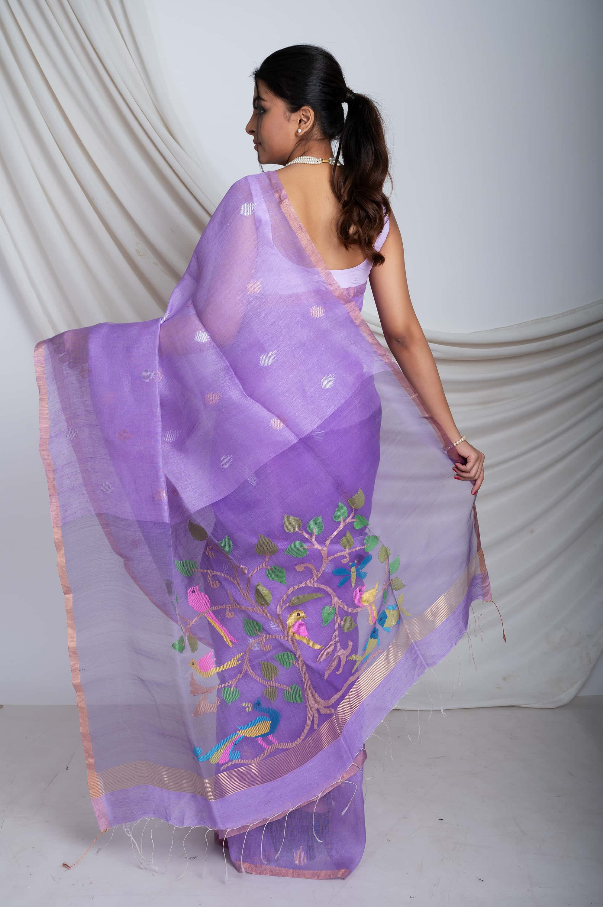 Silk Linen All Over Jamdani In Lavender