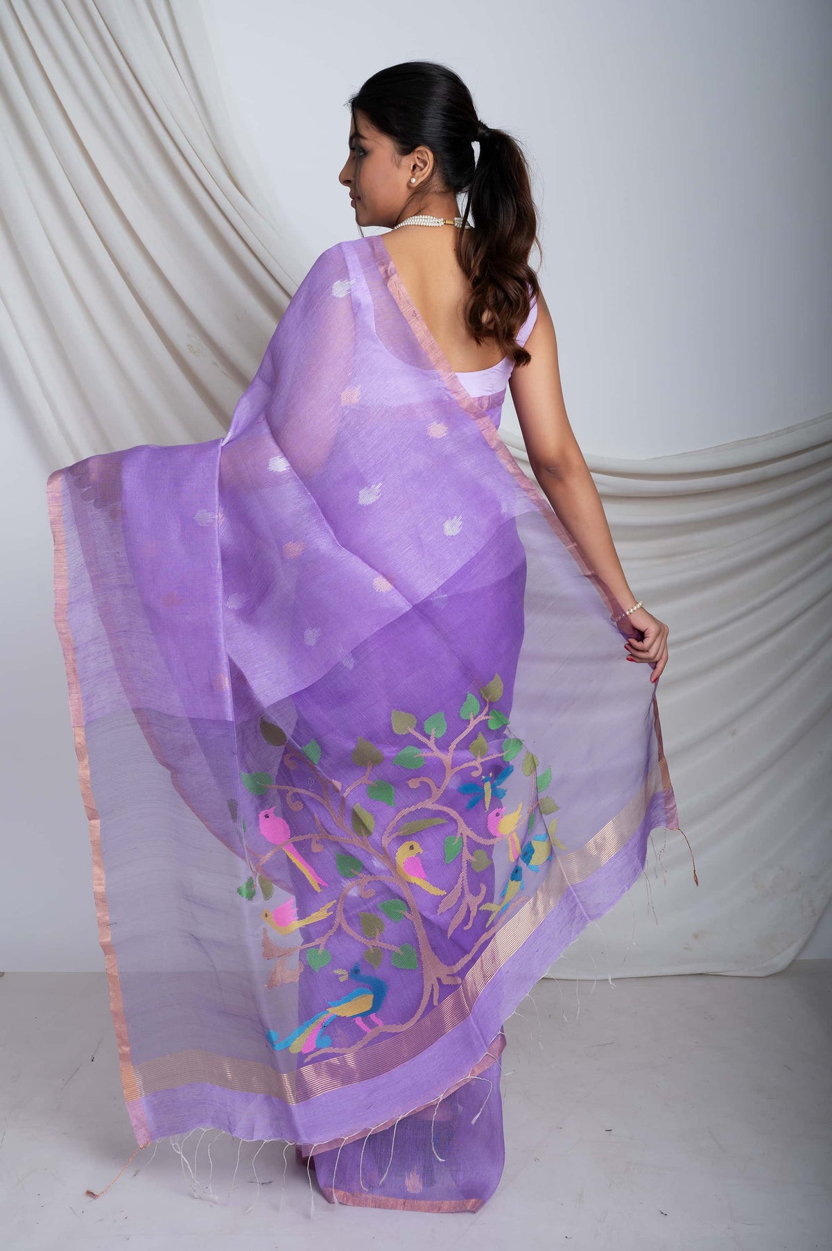 Silk Linen All Over Jamdani In Lavender