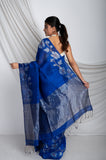 Matka Der Par Sliver Zari  Lata Jamdani Colour In Blue