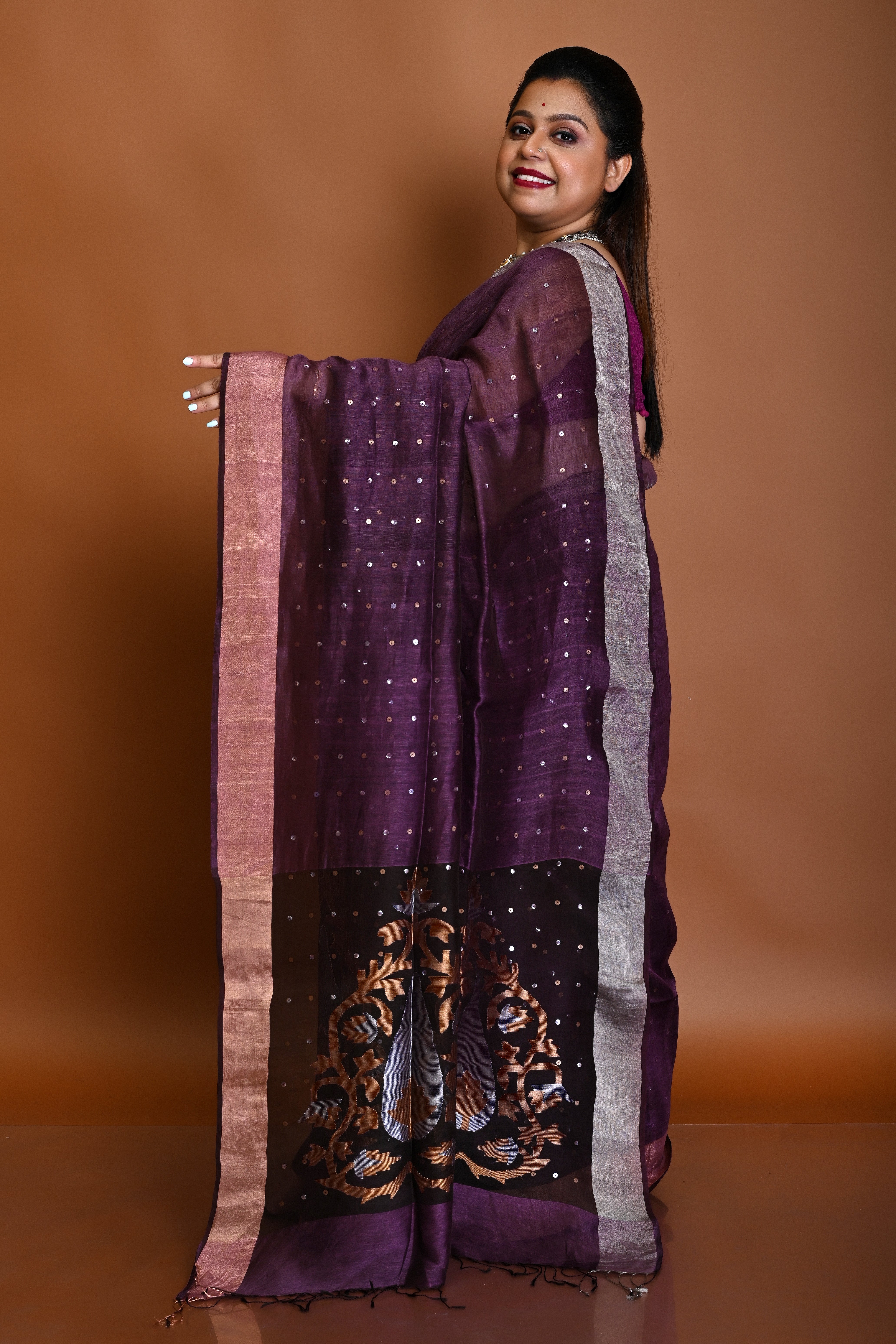 PURE SILK LINEN JAMDANI SAREE