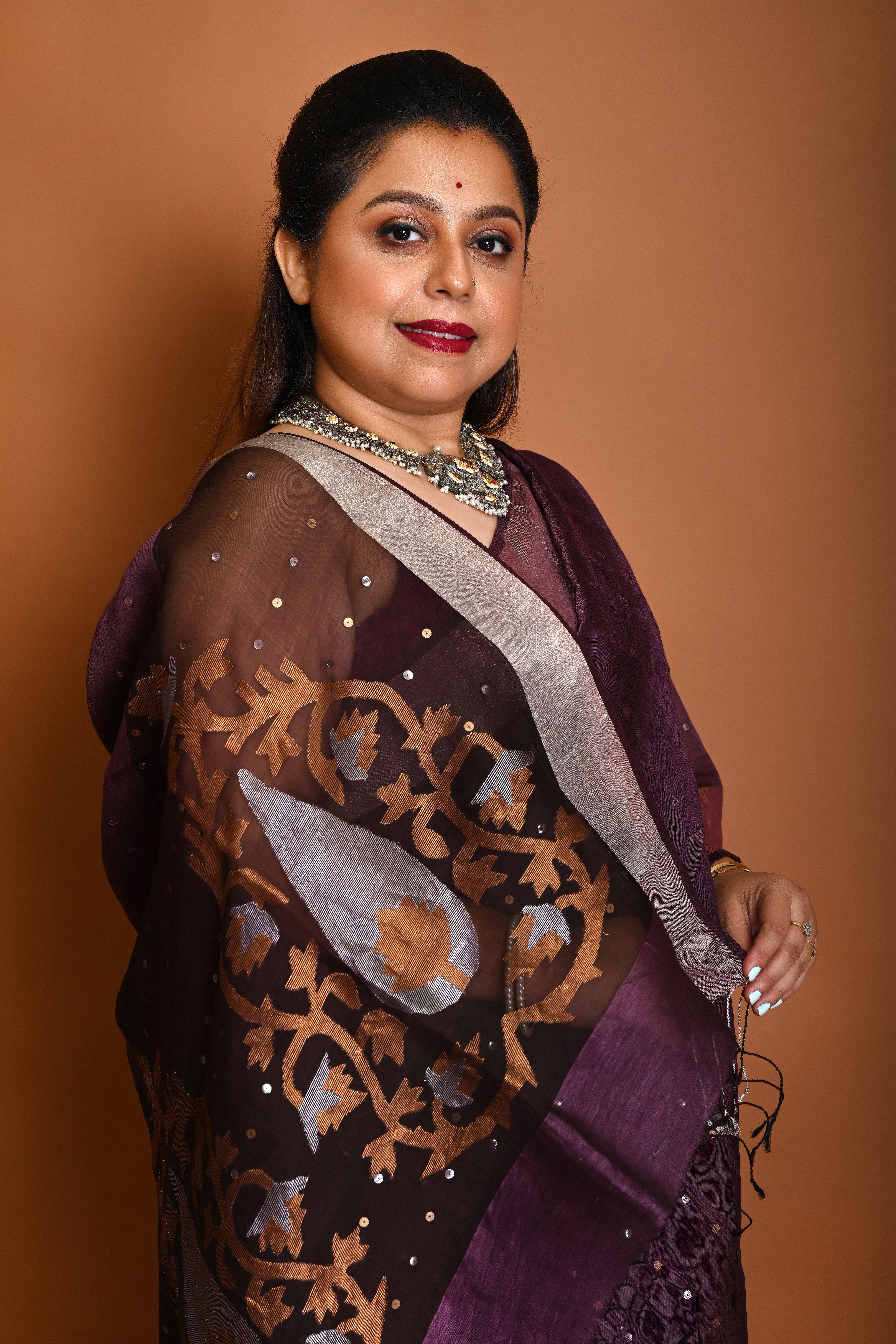 PURE SILK LINEN JAMDANI SAREE