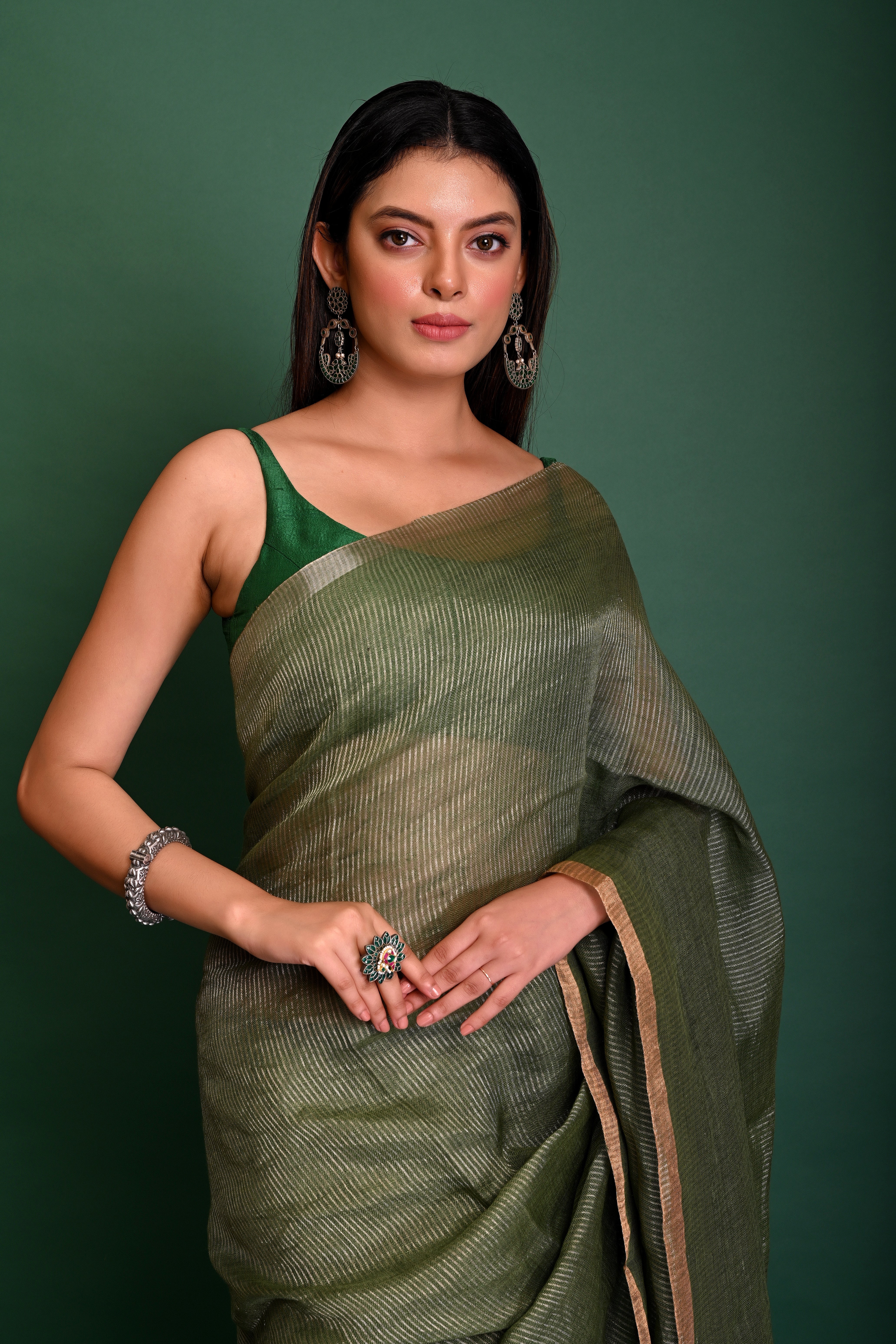 PURE LINEN 120 COUNT WITH PALLU JAMDANI