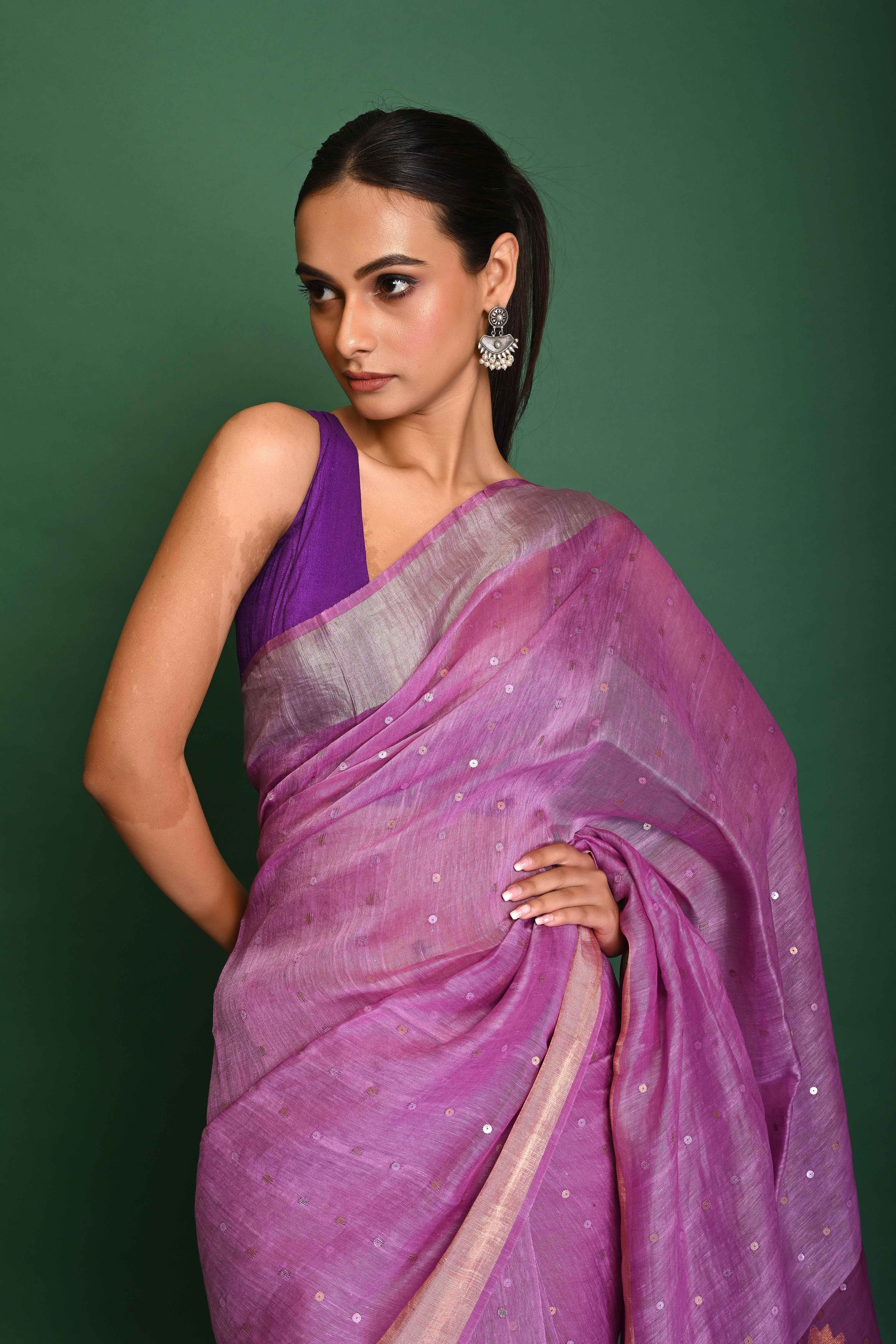 PURE SILK LINEN JAMDANI SAREE
