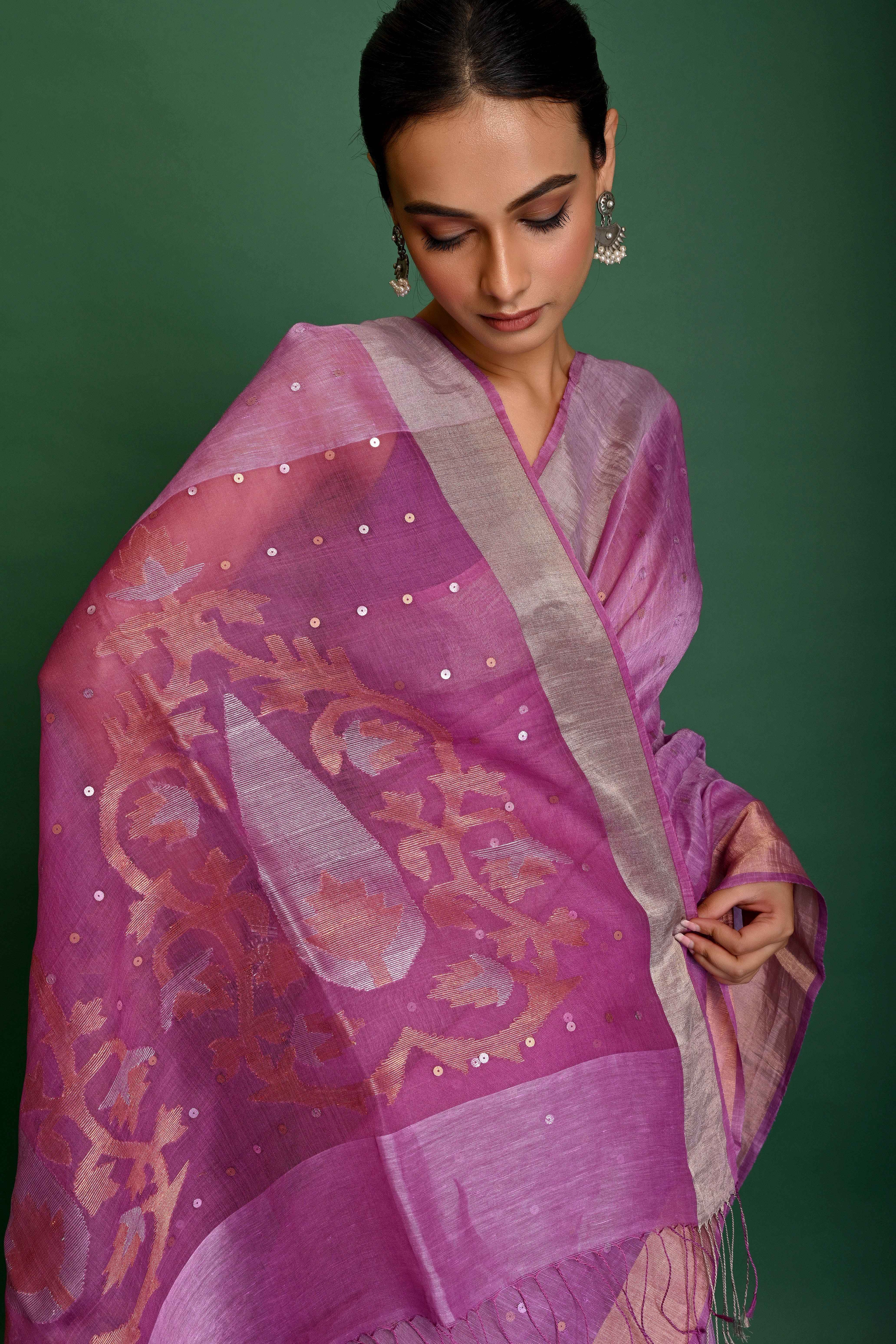 PURE SILK LINEN JAMDANI SAREE