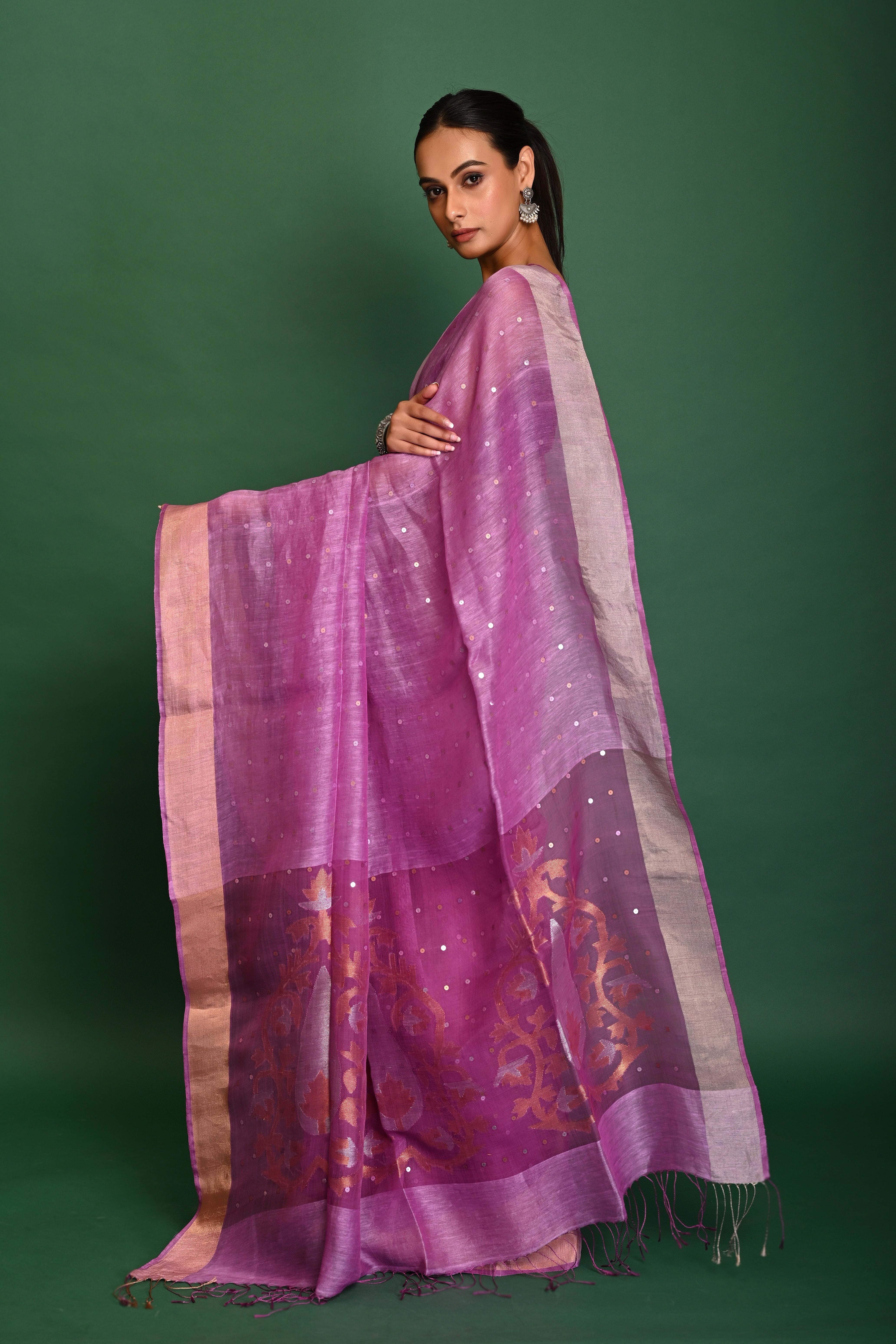 PURE SILK LINEN JAMDANI SAREE