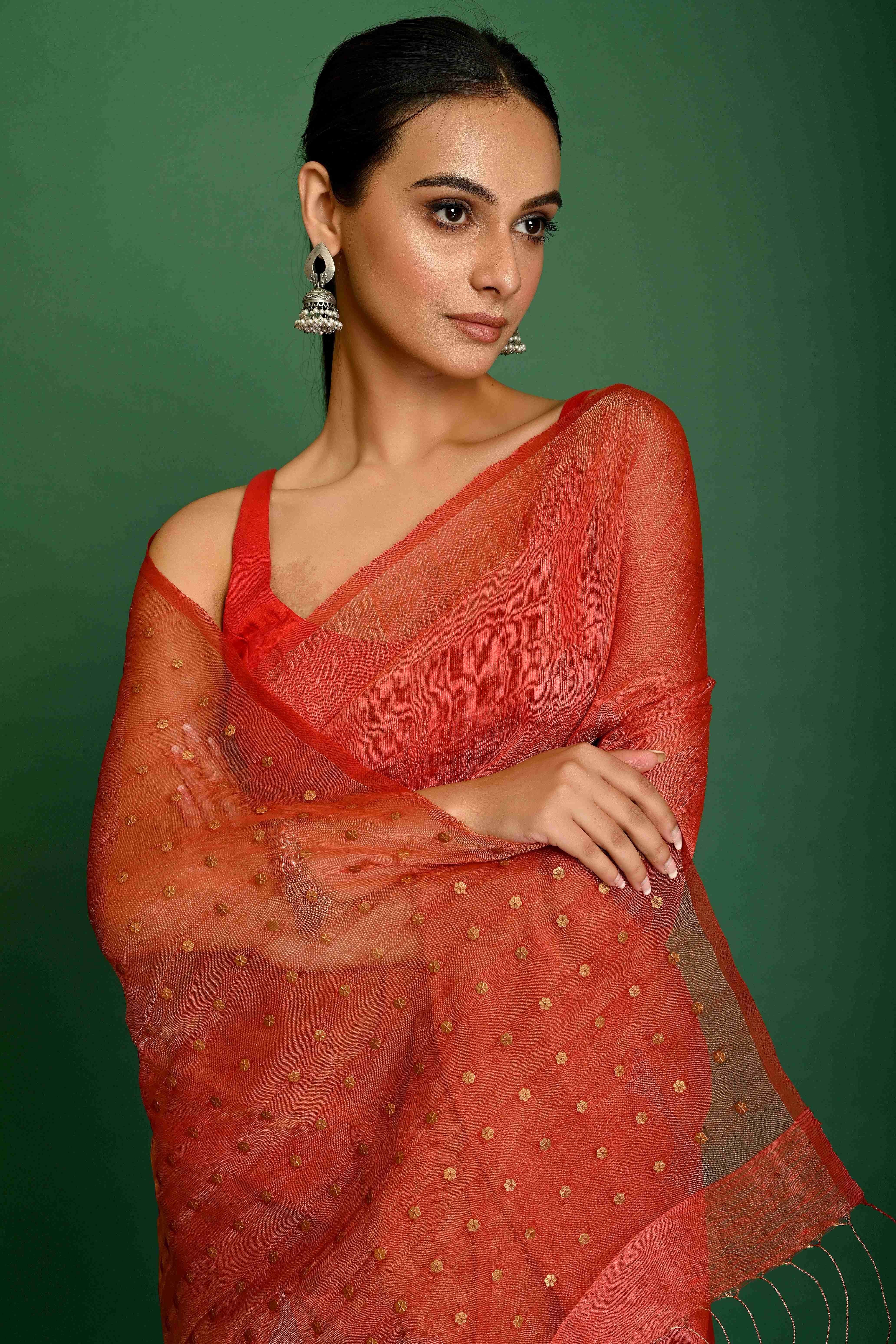 SILK LINEN TISSUE SAREE WITH METALLIC SEQUIN PALLU