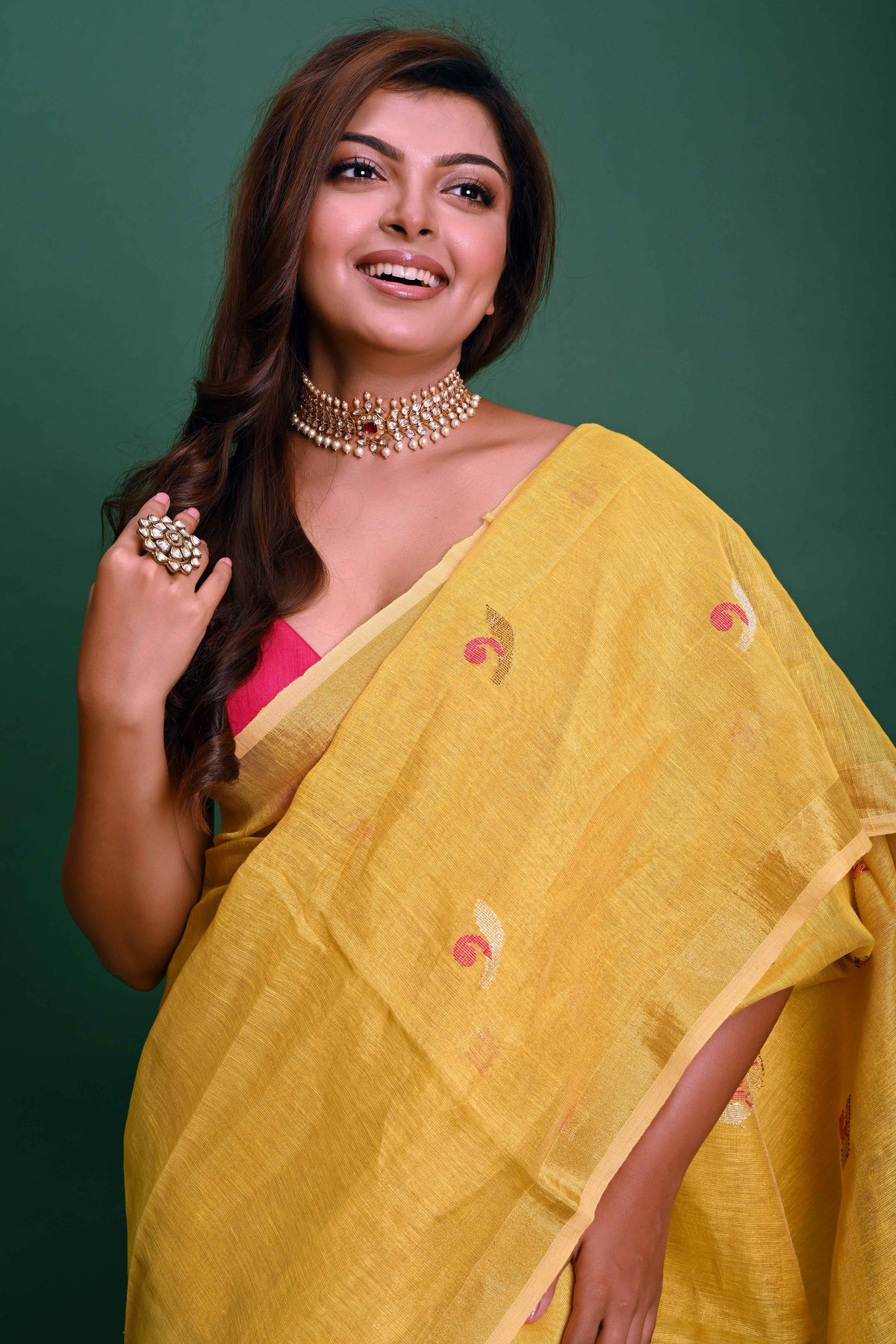 TISSUE SILK LINEN TULIP JAMDANI  Saree