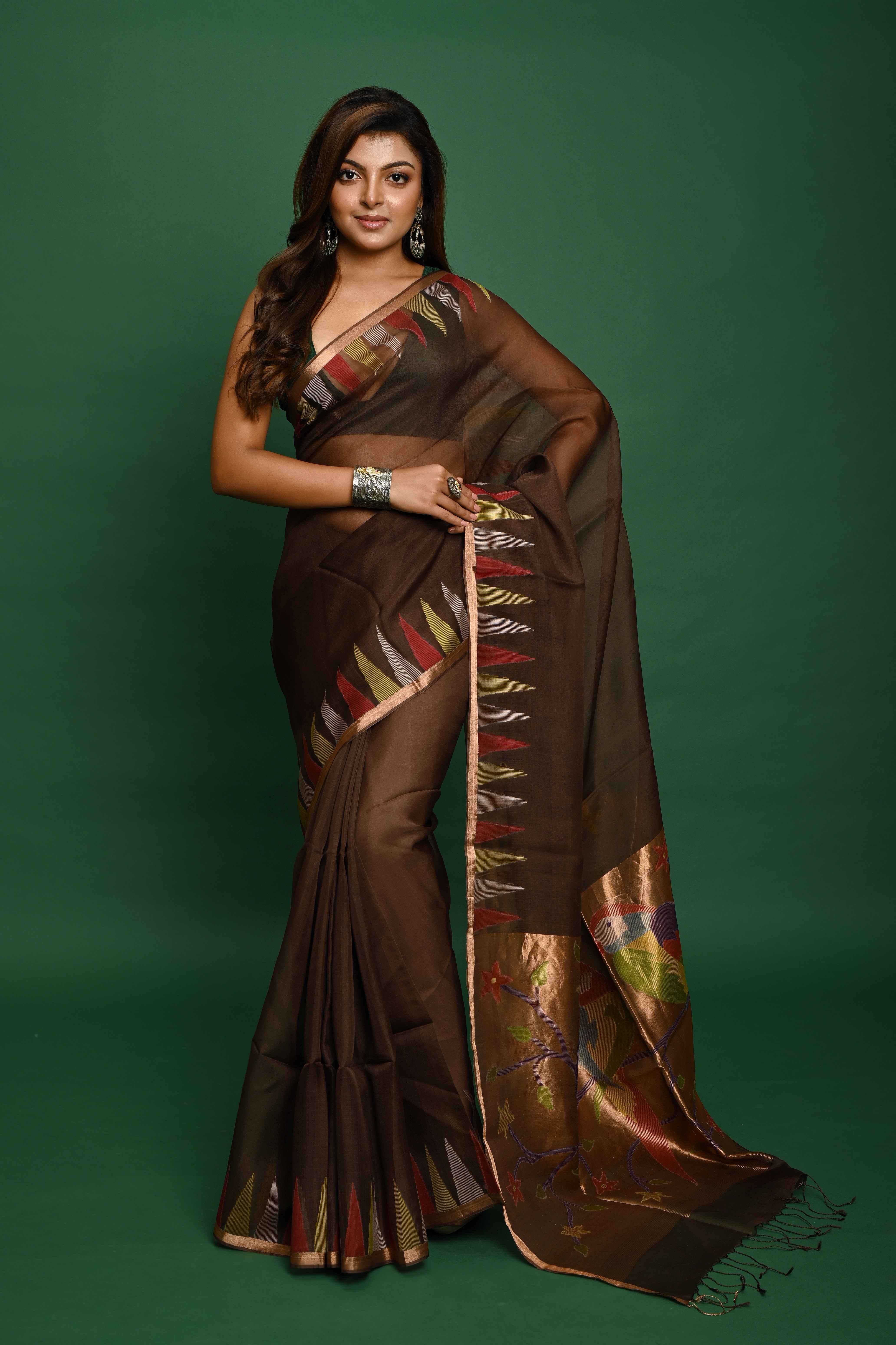 PURE MUSLIN TEMPLE PAITHANI JAMDANI SAREE