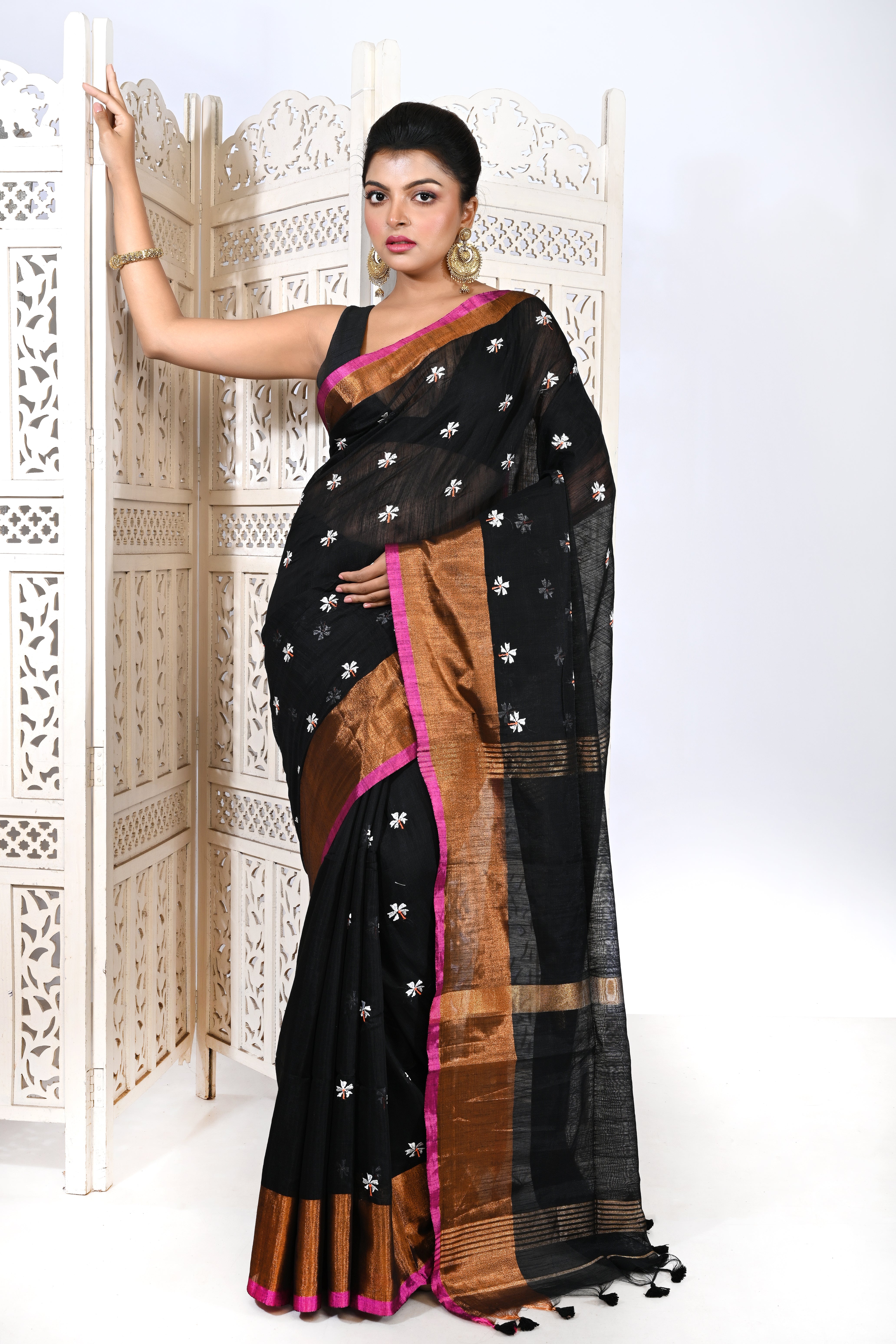COTTON SILK ZARI PAR SHIULIFULL  SAREE