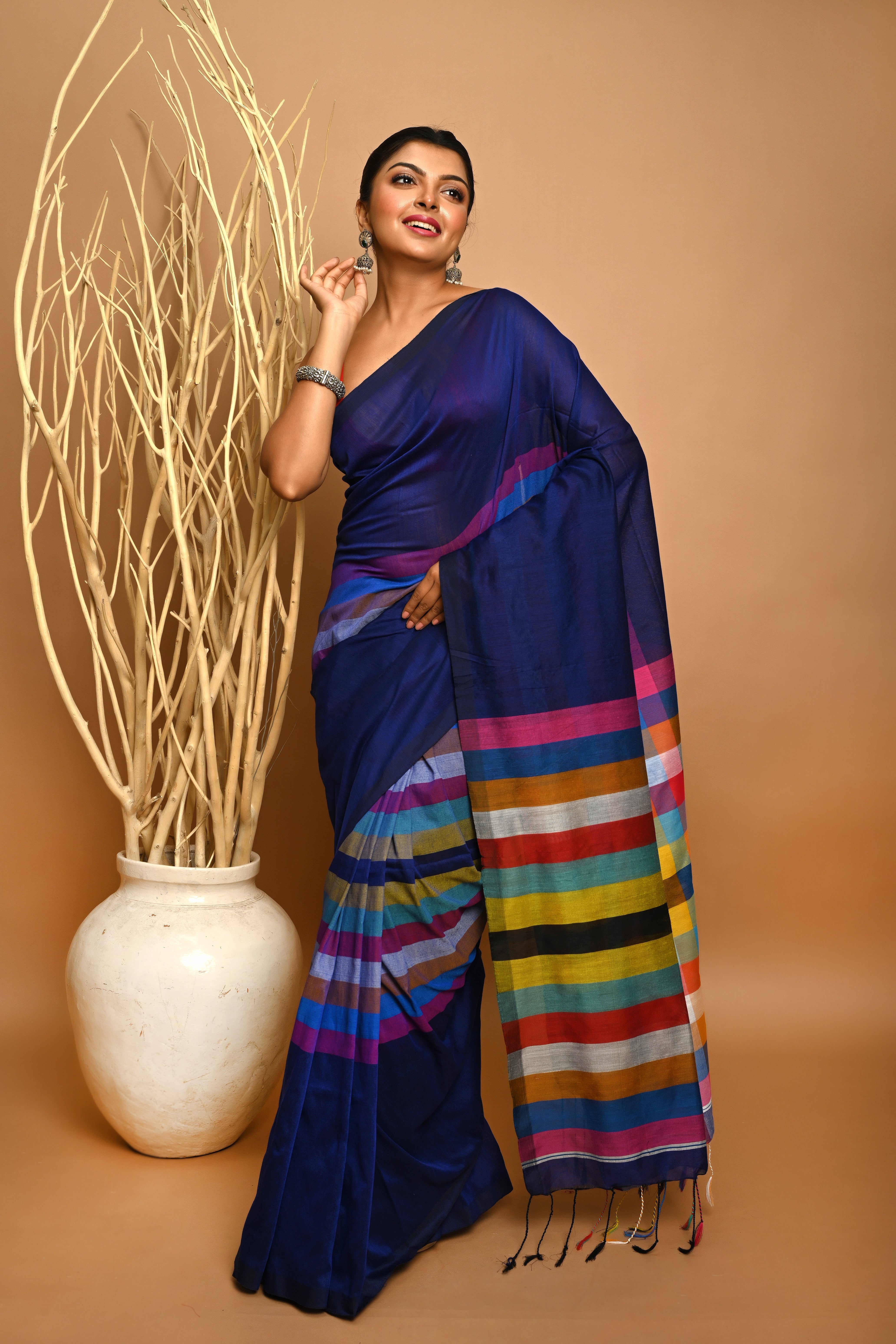 MUL COTTON RAINBOW CHECK SAREE