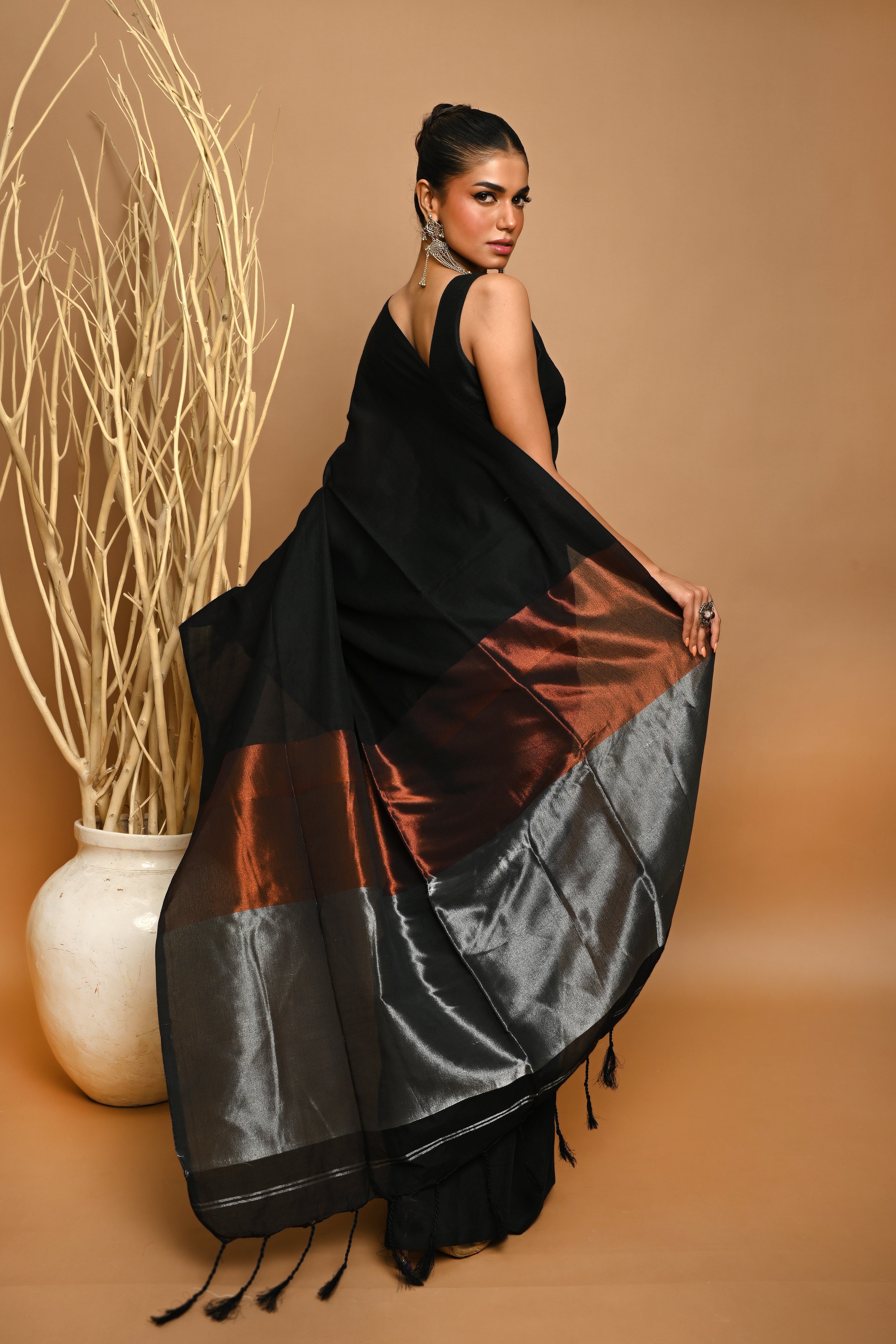 KHADI COTTON TISSUE PALLU SAREE