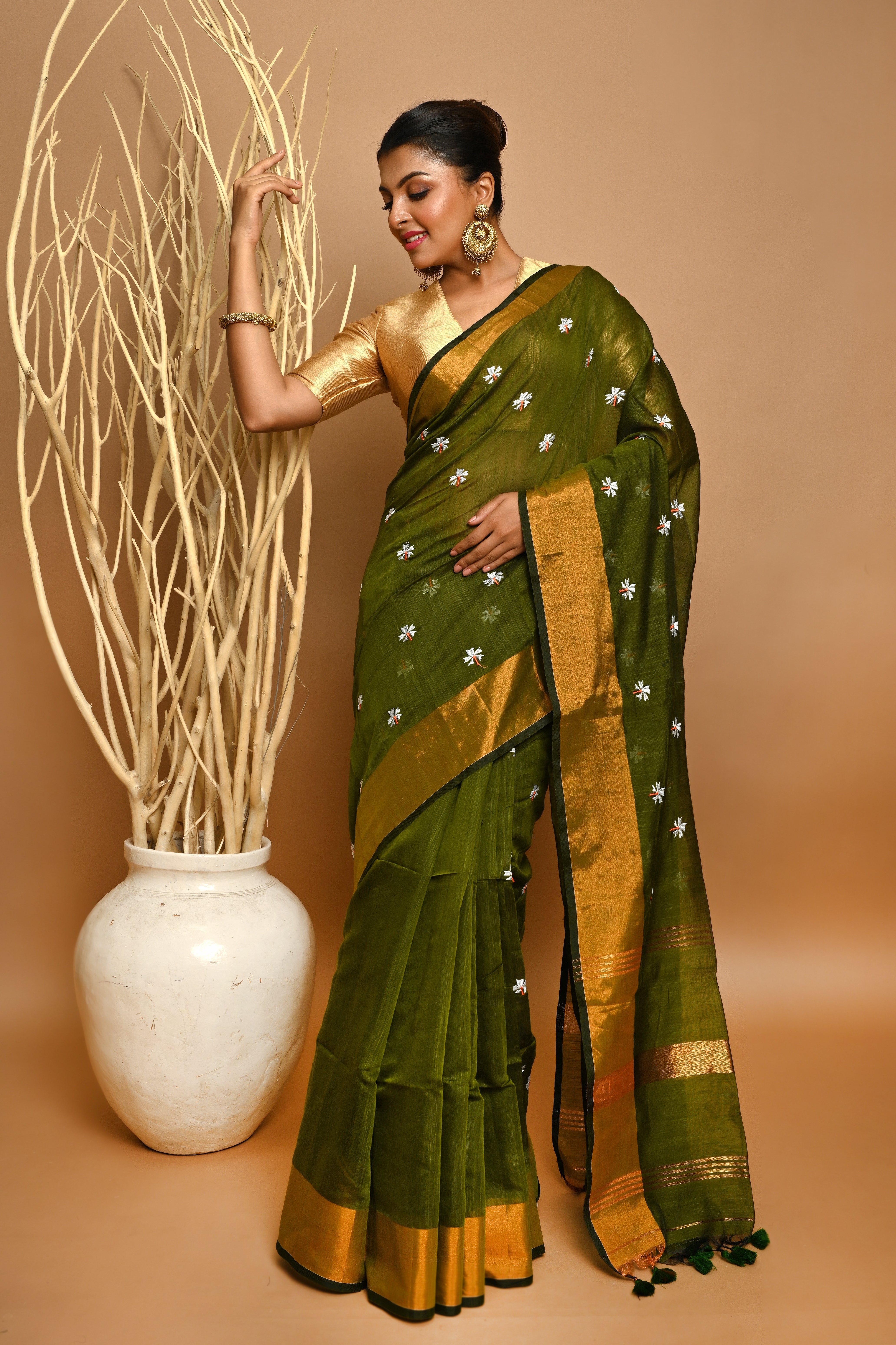 COTTON SILK ZARI PAR BODY SHIULIFULL SAREE