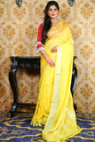 Pure Linen Gajar Jamdani In Yellow Colour