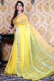 Pure Linen Gajar Jamdani In Yellow Colour