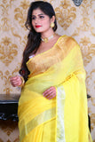 Pure Linen Gajar Jamdani In Yellow Colour