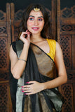 Pure Linen Gajar Jamdani In Black Colour