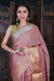 Pure Linen Gajar Jamdani In Brown Colour