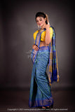 Pure Zari Tussar Discharge Handblock Print In Blue Colour