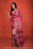 Pure Zari Tussar Handblock Printing In Pink Colour