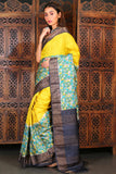 Pure Zari Tussar Fish Hand Block Printing In Yellow Colour